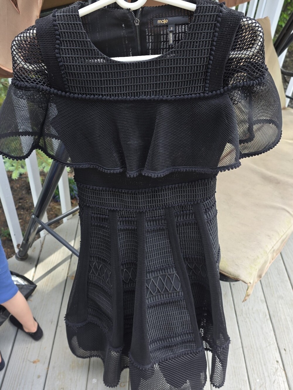 Maje Black Mesh Midi Dress
